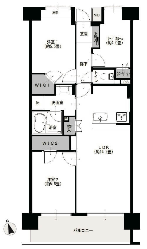 中野方南町グランドハイツ404の間取図|2SLDK・65.28㎡|方南町駅徒歩7分