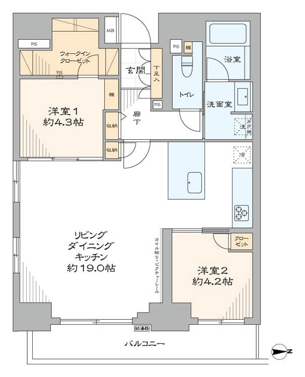 日神デュオステージ蔵前NEXT804の間取図|2LDK・66.09㎡|蔵前駅徒歩4分
