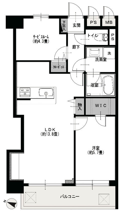 ライオンズマンション幡ヶ谷305の間取図|1SLDK・55.10㎡|幡ヶ谷駅徒歩4分|渋谷区幡ヶ谷