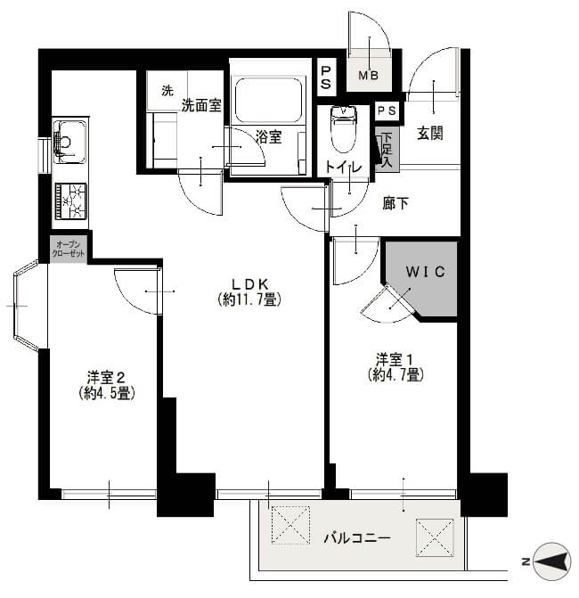 ライオンズマンション西蒲田801の間取図|2LDK・47.51㎡|蒲田駅徒歩5分|大田区西蒲田7