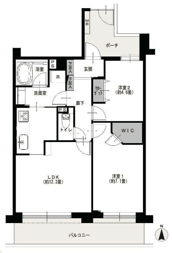 大森パーク・ホームズベイサイドコート1505の間取図|2LDK・56.44㎡|大森海岸駅徒歩4分|大田区大森本町