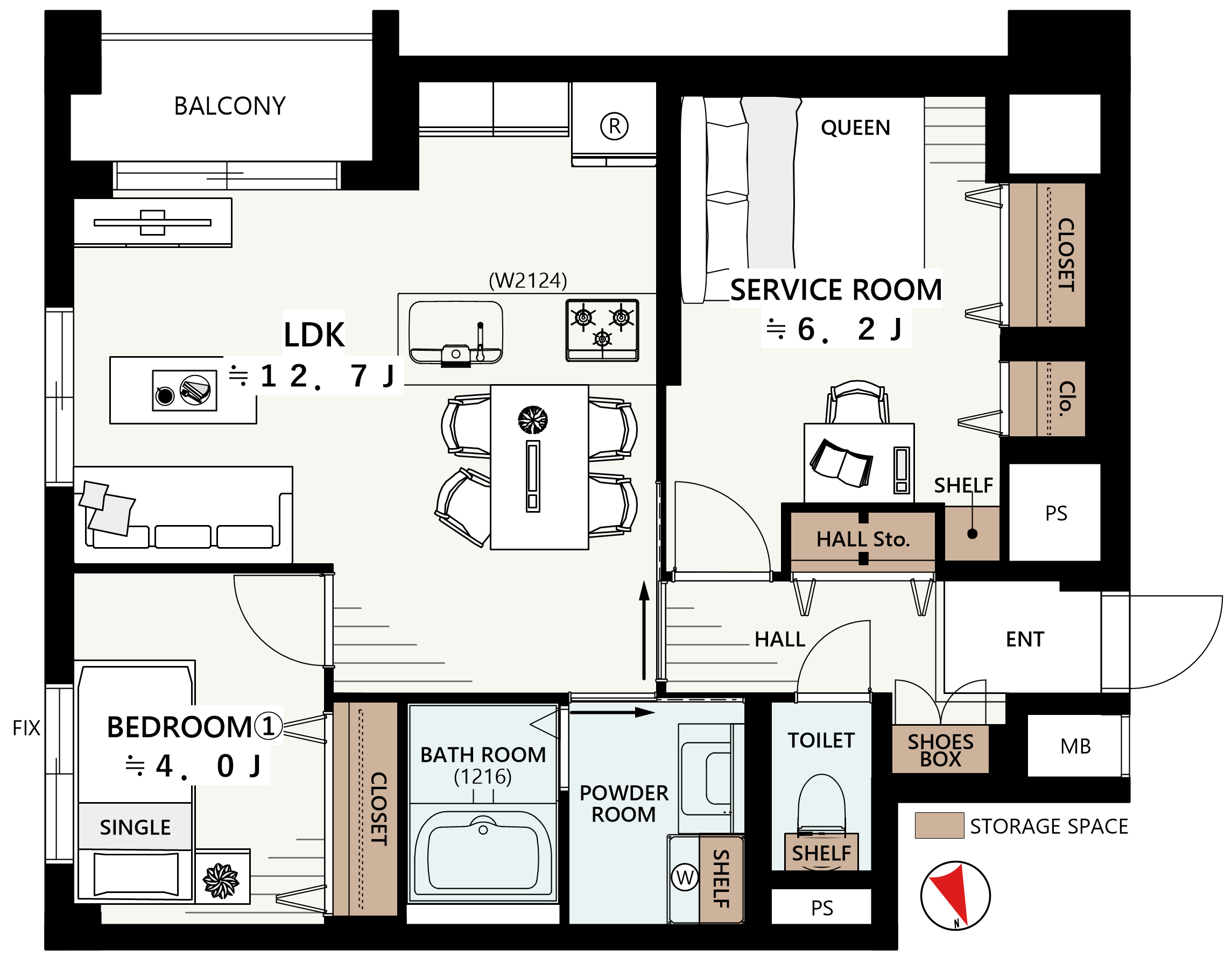塔の山ハイツ202の間取図|1SLDK・55.96㎡|中野坂上駅徒歩4分