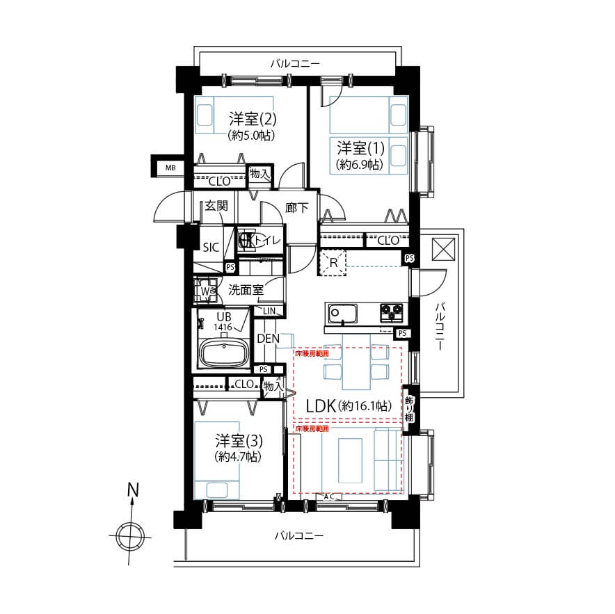 ユアコート富士見台504の間取図|3LDK/
71.92㎡|富士見台駅徒歩4分