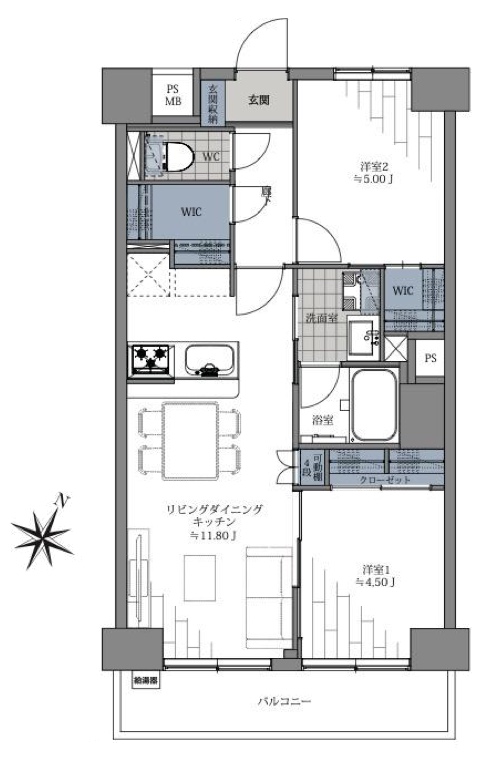 エンゼルハイムリバーサイド両国602の間取図|2LDK・51.84㎡|森下駅徒歩7分|墨田区千歳