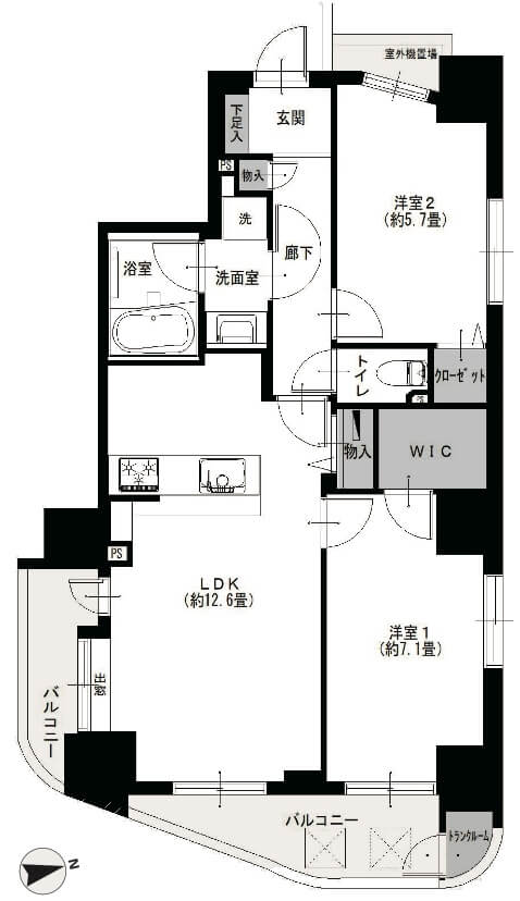 クレアシティ入谷503の間取図｜2LDK・59.58㎡｜入谷駅徒歩1分｜台東区下谷
