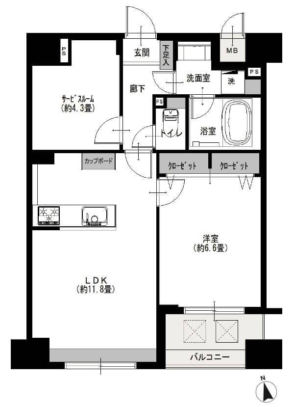 プラティーク三軒茶屋1103の間取図|1SLDK・52.39㎡|三軒茶屋駅徒歩2分|世田谷区三軒茶屋
