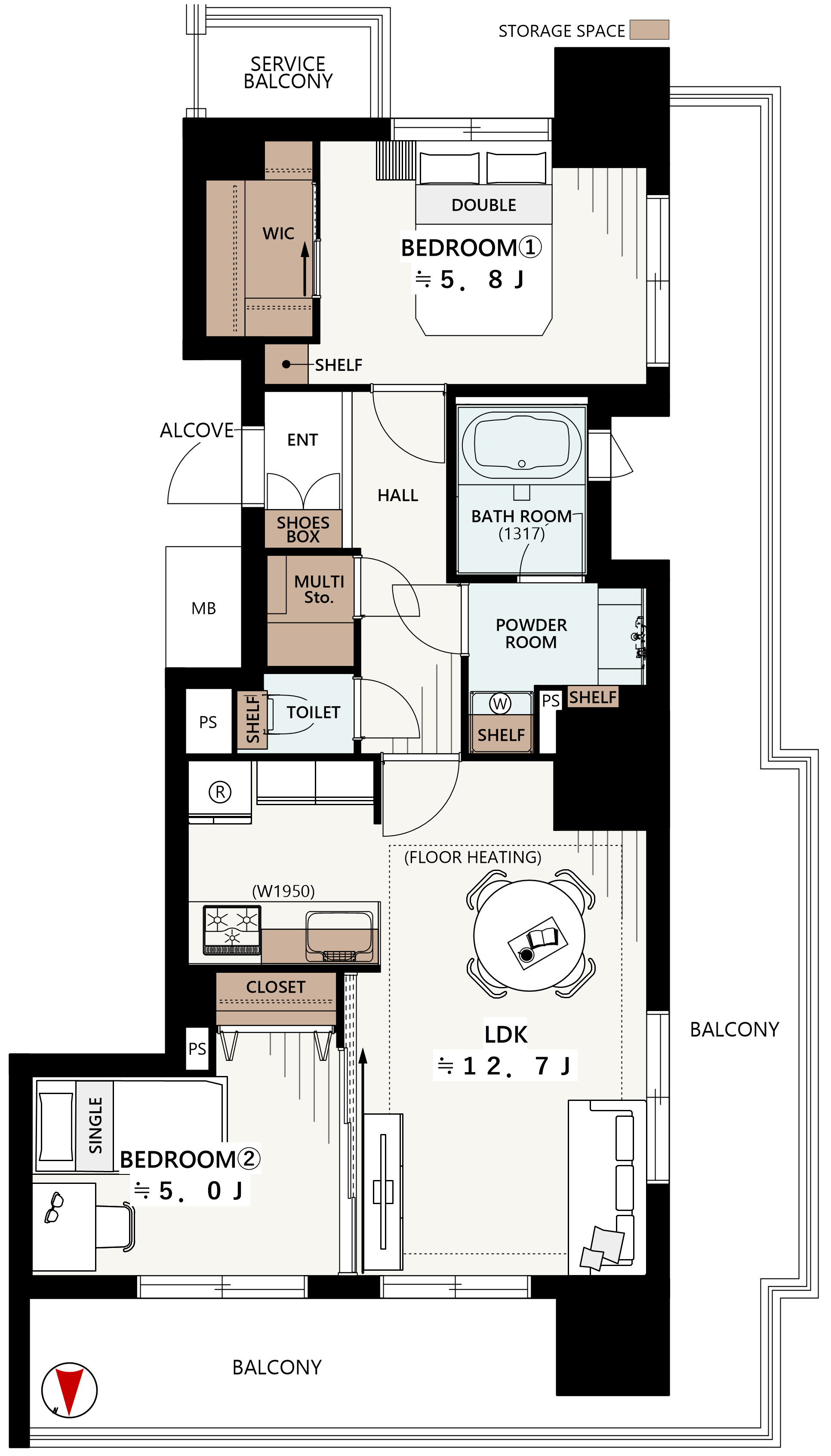シャリエ錦糸町石原401の間取図|2LDK・59.50㎡|本所吾妻橋駅徒歩10分|墨田区石原