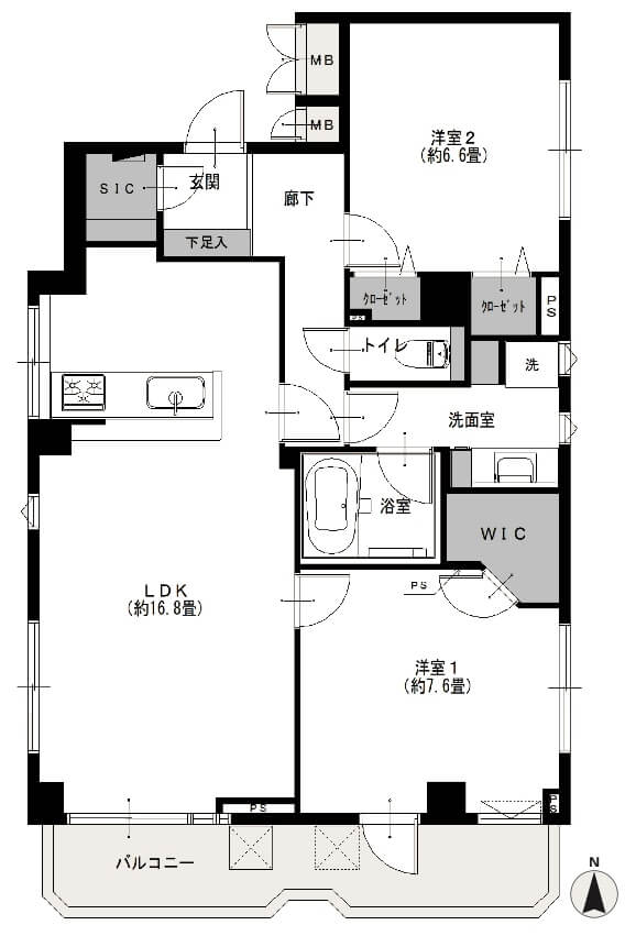 サンビューハイツ高輪台301の間取図|2LDK・72.65㎡|白金台駅徒歩6分|港区白金台