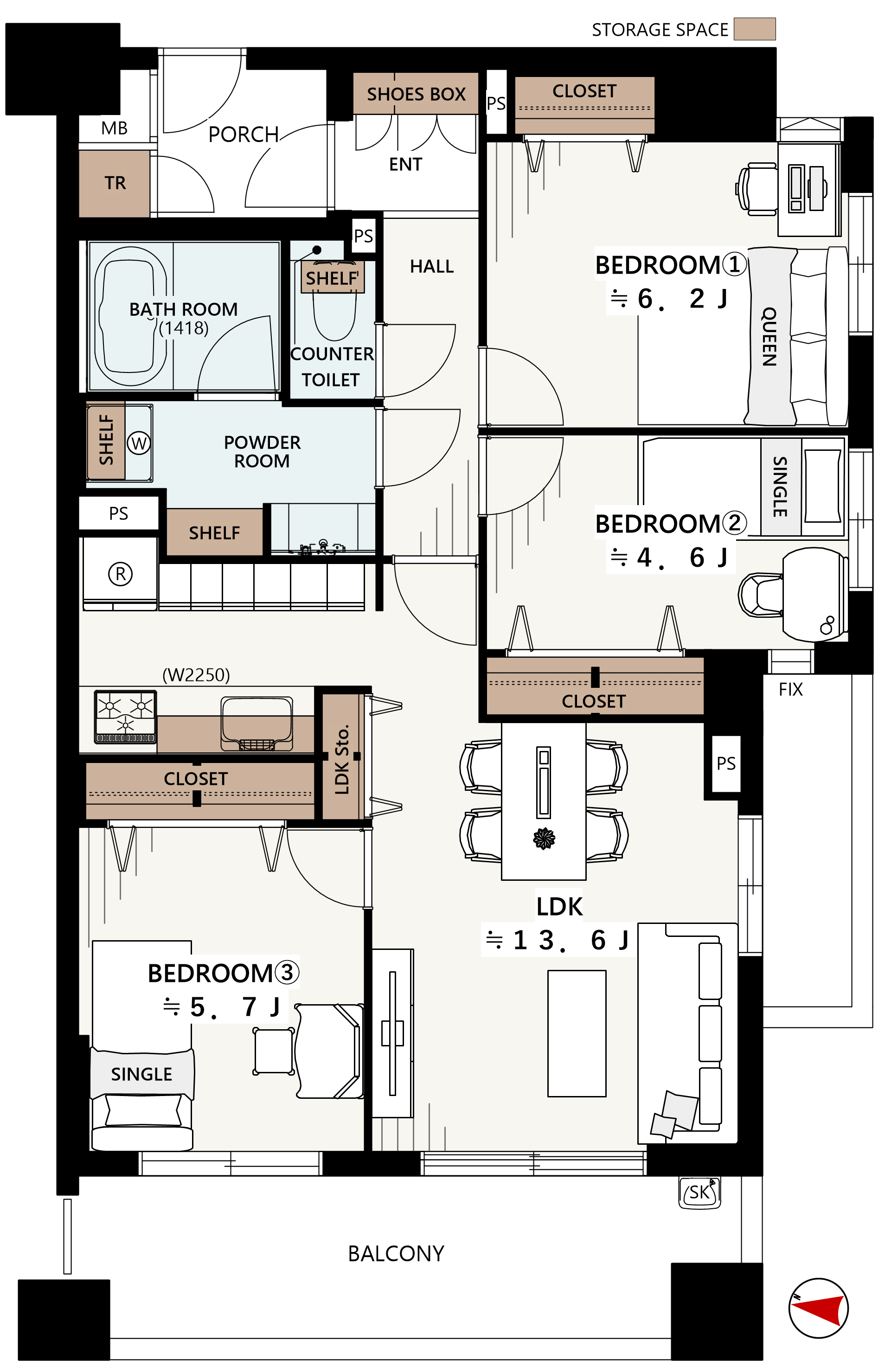 サーパス芦花公園603の間取図|3LDK・70.25㎡|芦花公園駅徒歩3分|杉並区上高井戸