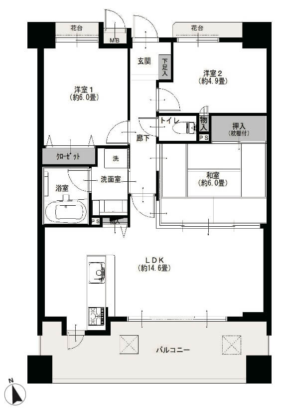 アパガーデンコート綾瀬908の間取図|3LDK・67.12㎡|北綾瀬駅徒歩10分|足立区綾瀬