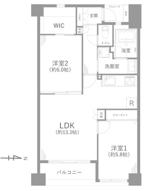アートコート菊川402の間取図|2LDK・61.13㎡|菊川駅徒歩2分|墨田区菊川