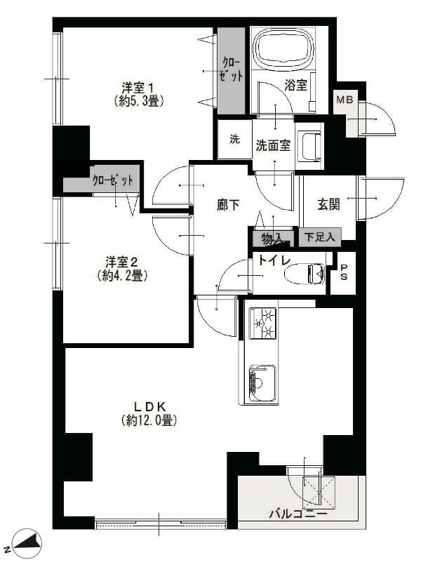 浅草ハイム602の間取図|2LDK・50.44㎡|浅草駅徒歩6分|台東区浅草