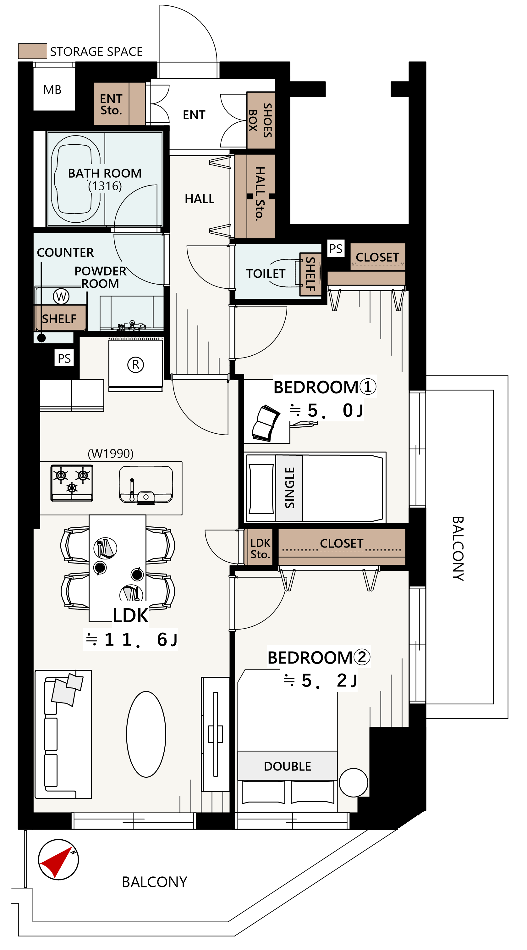 ディアハート小竹向原601の間取図|2LDK・53.23㎡|小竹向原駅徒5歩分|板橋区小茂根