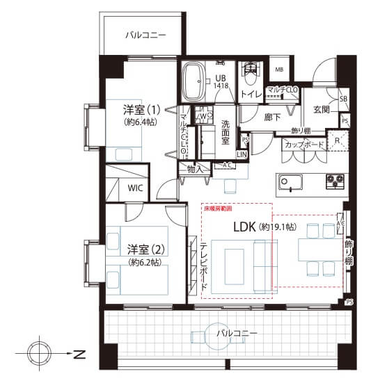 エルフィーノ浅草1004の間取図|2LDK・70.94㎡|浅草駅徒歩7分|台東区浅草