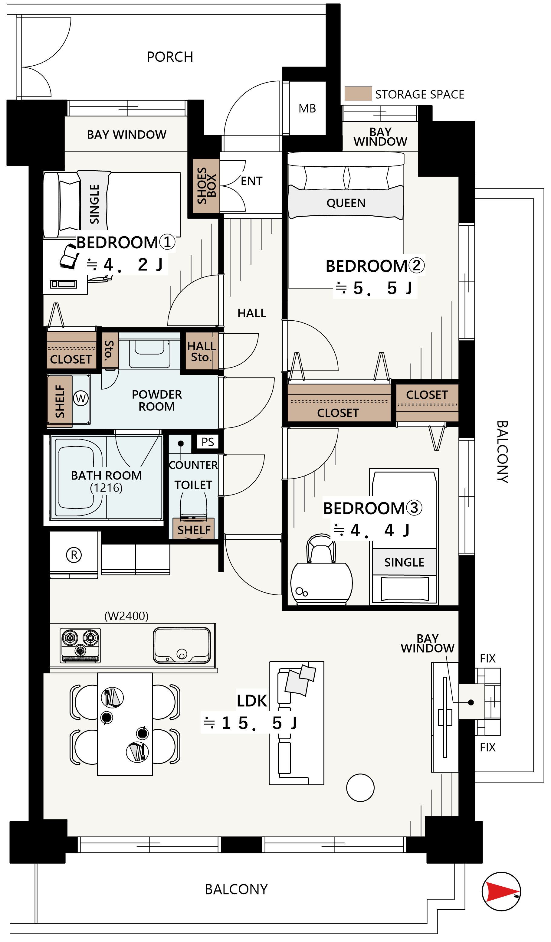 ライオンズガーデン西新井大師弐番館407の間取図|3LDK・64.57㎡|西新井大師西駅徒歩7分|足立区西新井