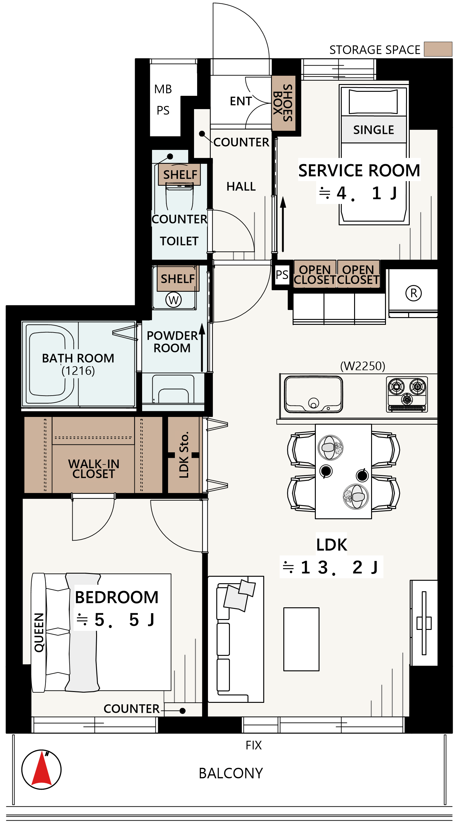 ライオンズマンション綾瀬・谷中公園702の間取図|1SLDK・51.15㎡|北綾瀬駅徒歩9分|足立区東和