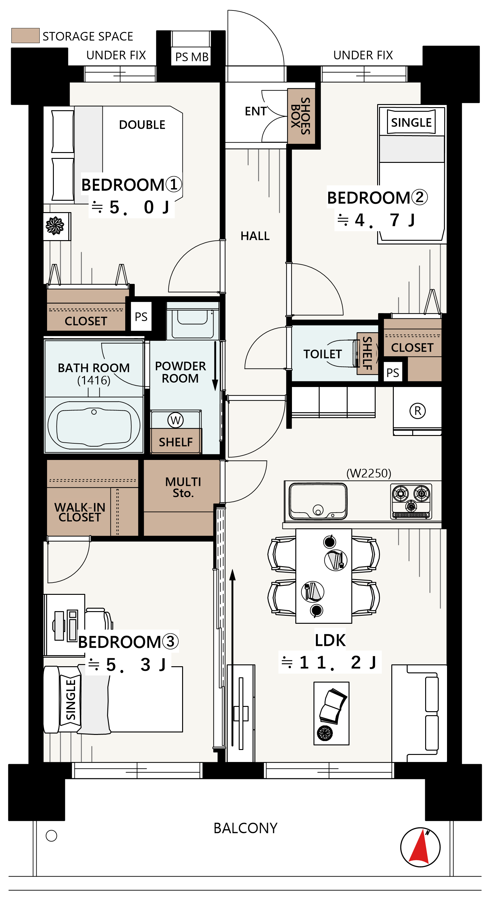 ライオンズマンション立石南803の間取図|3LDK・60.00㎡|四ツ木駅徒歩12分|葛飾区東四つ木