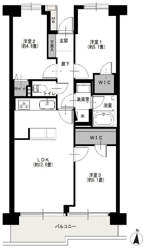 ネオコーポ西大島Ⅱ509の間取図|3LDK・58.99㎡|西大島駅徒歩8分|江東区大島