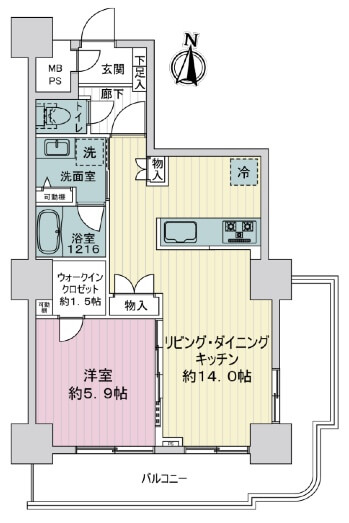 ツインタワー住利毛利館1105の間取図|1LDK・48.39㎡|江東区毛利|住吉駅4分