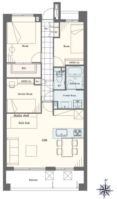 マークス亀戸1404の間取図|2SLDK・66.00㎡|亀戸駅徒歩3分|江東区亀戸