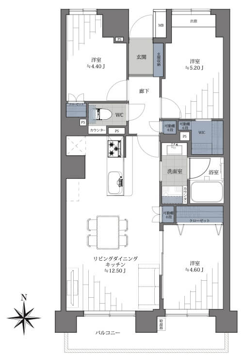 住吉パーク・ホームズ702の間取図|3LDK・61.05㎡|住吉駅徒歩6分|江東区猿江