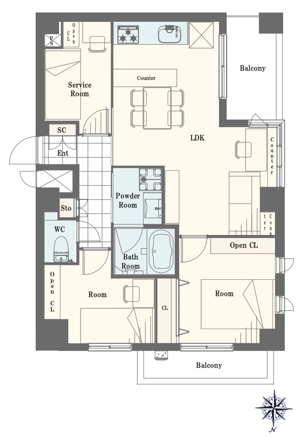 藤和シティホームズ下落合201の間取図|2SLDK・59.28㎡|下落合駅徒歩4分|新宿区下落合