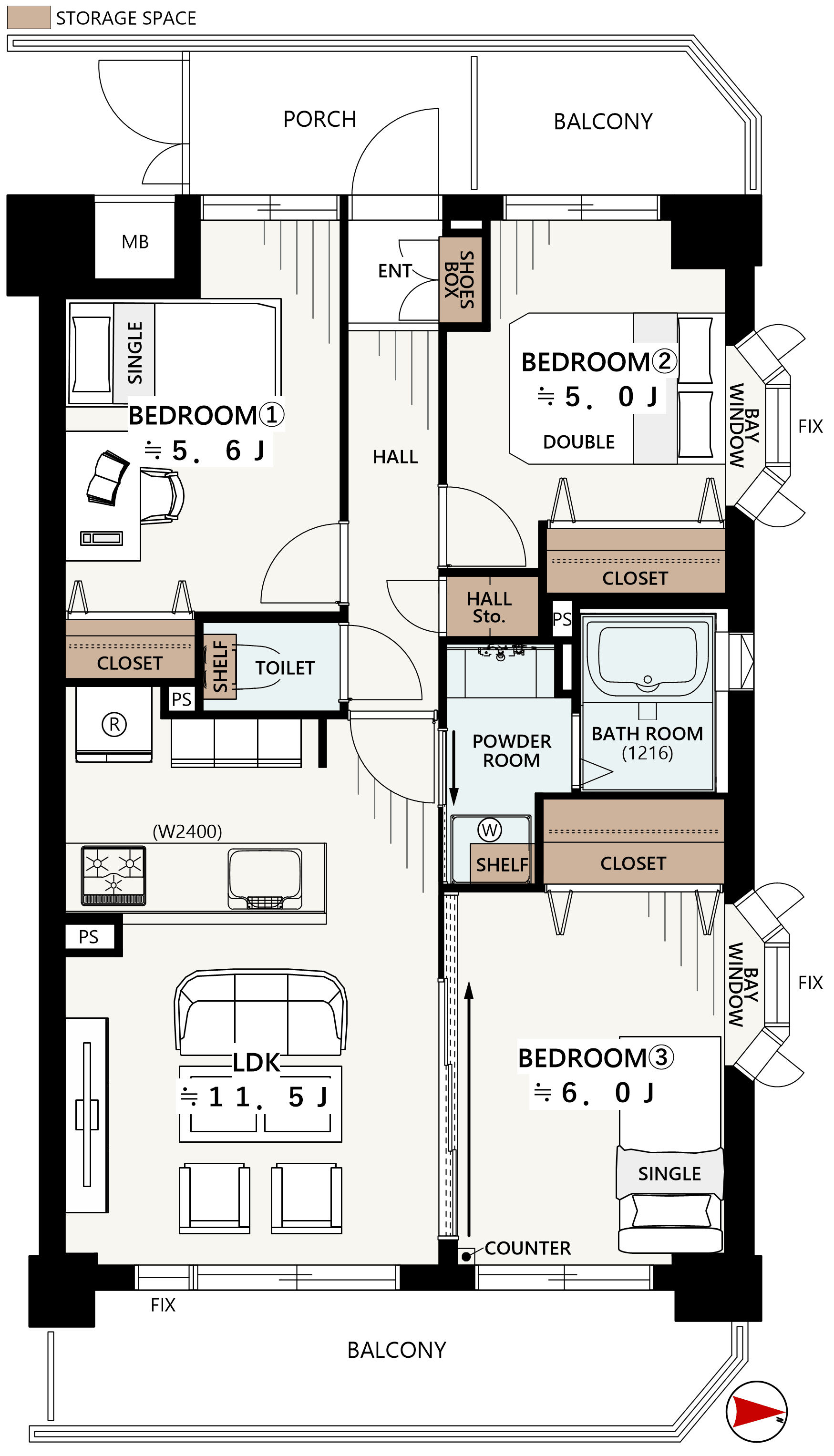 ウインベルコーラス北赤羽209の間取図|3LDK・62.37㎡|北赤羽駅徒歩6分|北区浮間