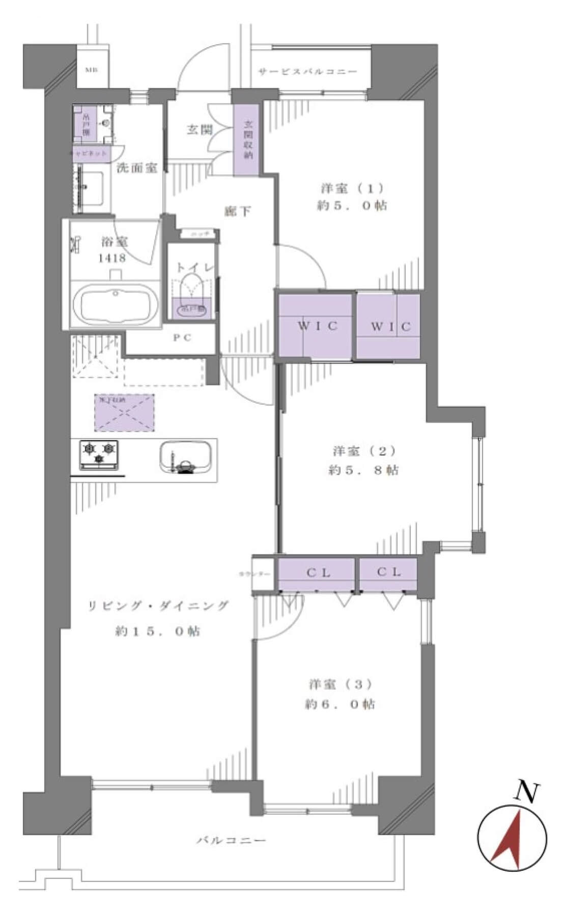 ランジュ2000Ojima902の間取図|3LDK・74.07㎡|大島駅徒歩7分|江東区北砂
